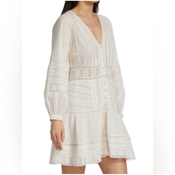 Veronica Beard Addilyn Pintucked Crochet Cotton Mini Dress Sz 4 New - Picture 3 of 13